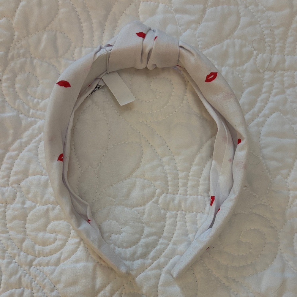 Women’s White Headband with Red Lip Print